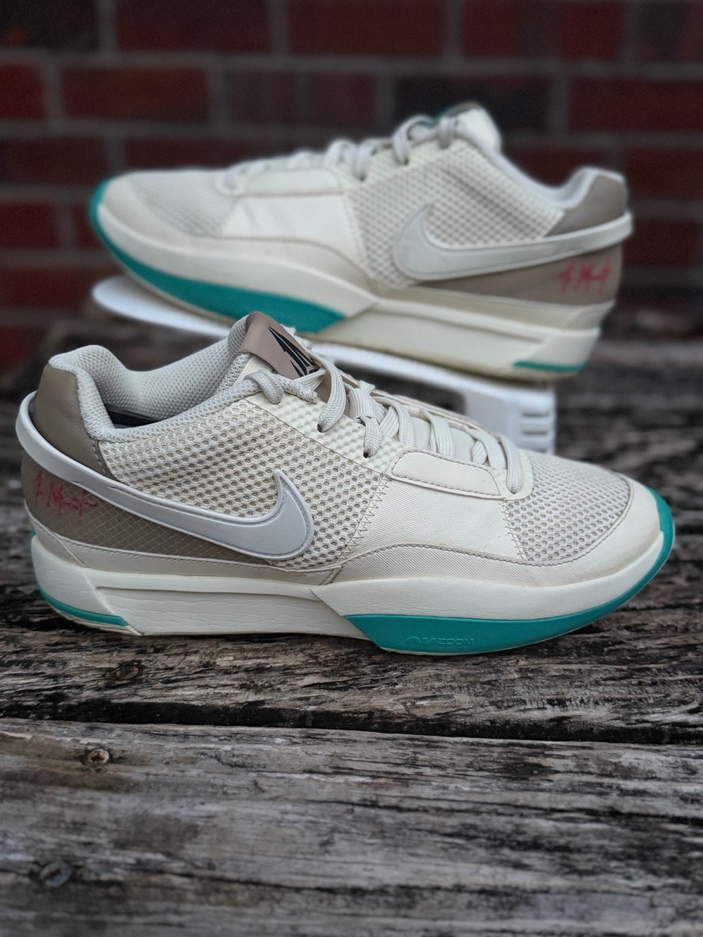 Nike Ja 1 Vacation Sz 8 Basketball Shoes DR8785-102 Coconut Milk/Khaki/Black X2